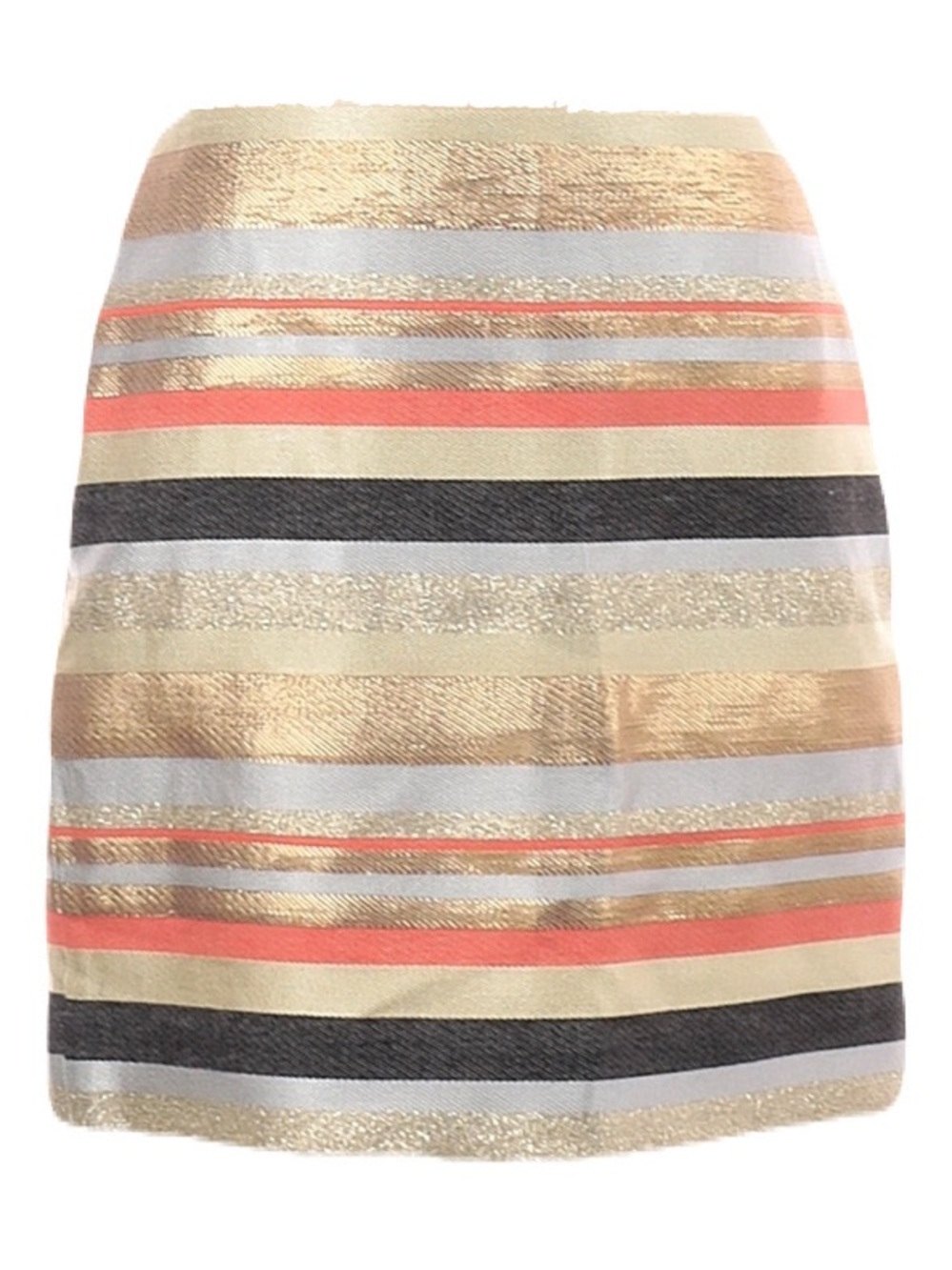 J. Crew - Striped Metallic Pencil Skirt in Coral, Gold & Black